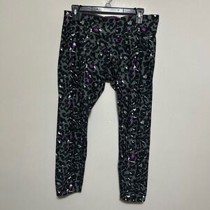 Calvin Klein Performance Leggings XL Green Leopard Capri Cropped Activewear Yoga